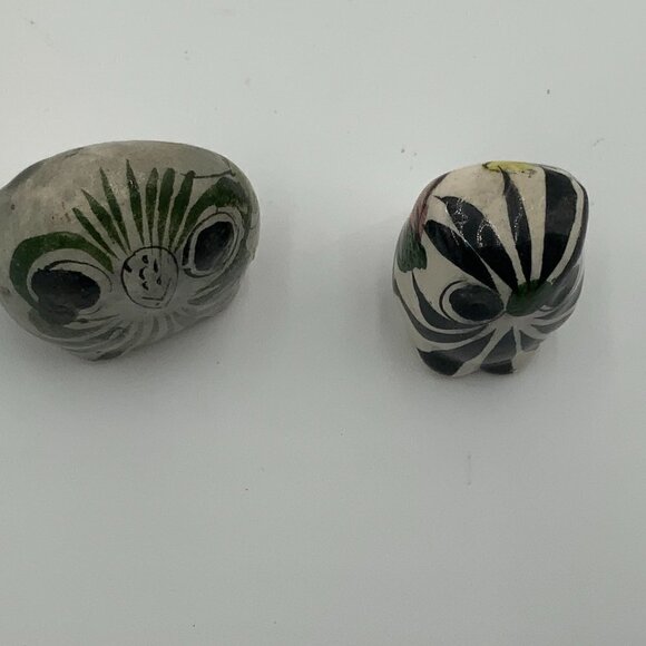 2 Tonala Mexican Pottery Owls Sculpture Ceramics Hand Painted - Picture 2 of 7